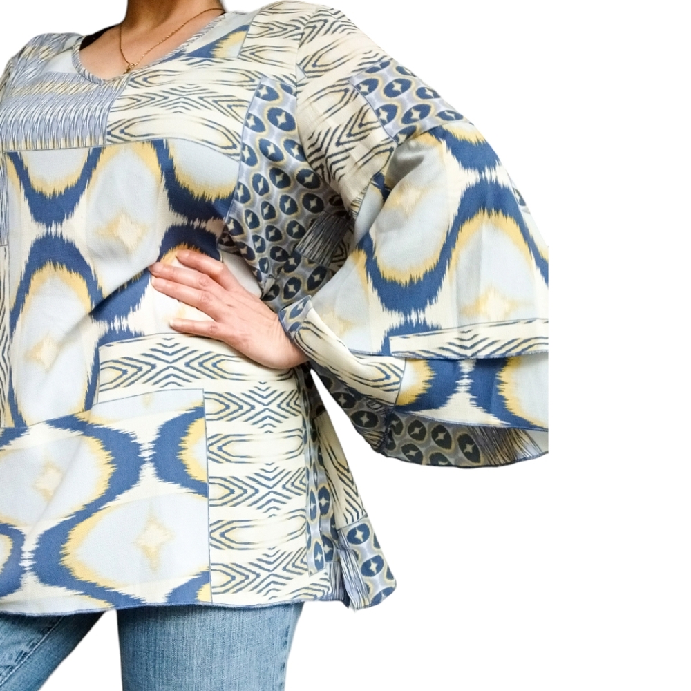 Multiples Tiered Flared Sleeve Art Deco Top